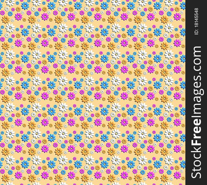 Seamless Pattern With Colored Camomiles