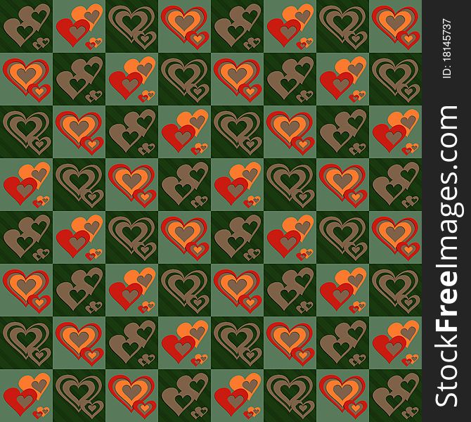 Green checker pattern with different shape hearts. Green checker pattern with different shape hearts