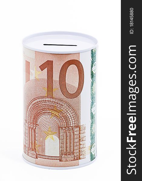 Money savings bank, box wrapped with euro. Money savings bank, box wrapped with euro