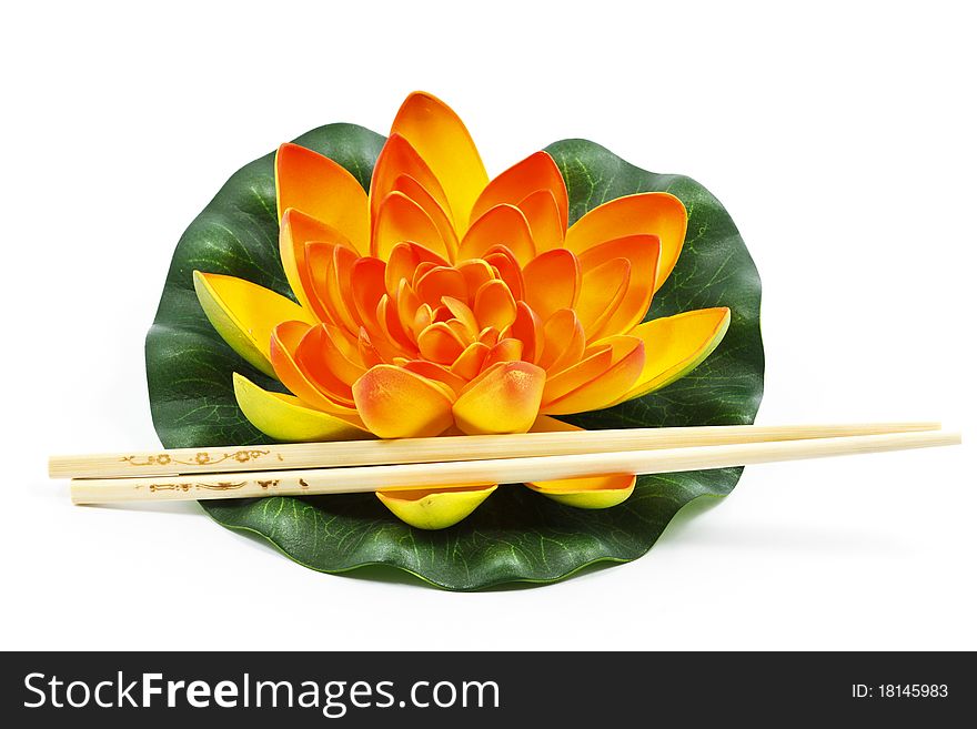 Oriental Water Lily flower with Chinese Chopsticks