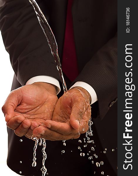 Water flowing through hands for cleansing. Water flowing through hands for cleansing
