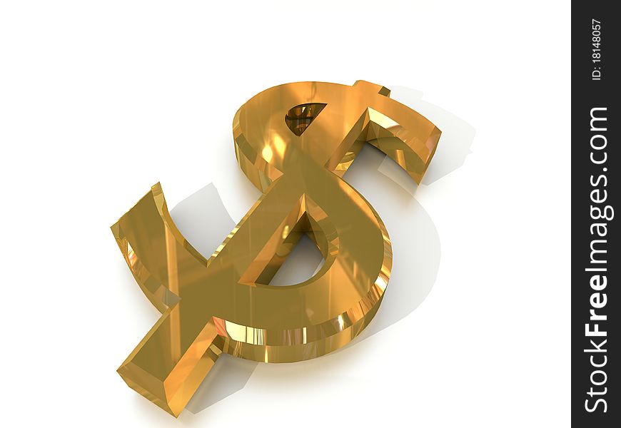 3D golden dollar symbol on white Background