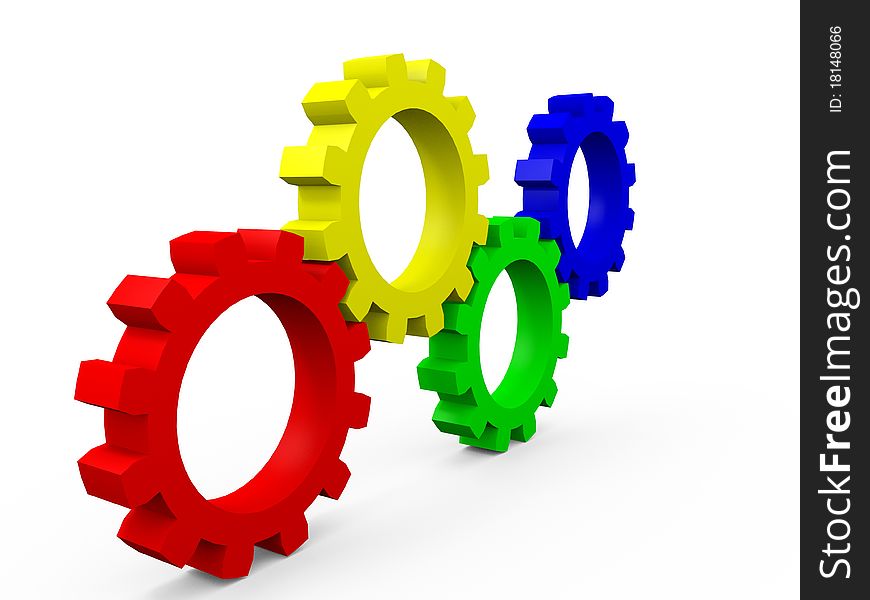 Multicolored Gears in red, yellow, green and blue