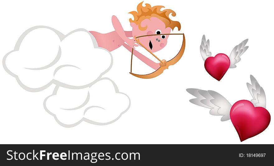 Cupid Shooting Hearts isolated on white background