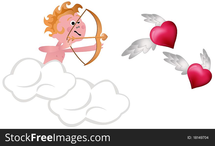Cupid Shooting Hearts isolated on white background