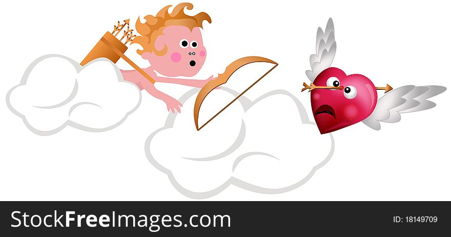 Cupid Shooting a Heart isolated on white background