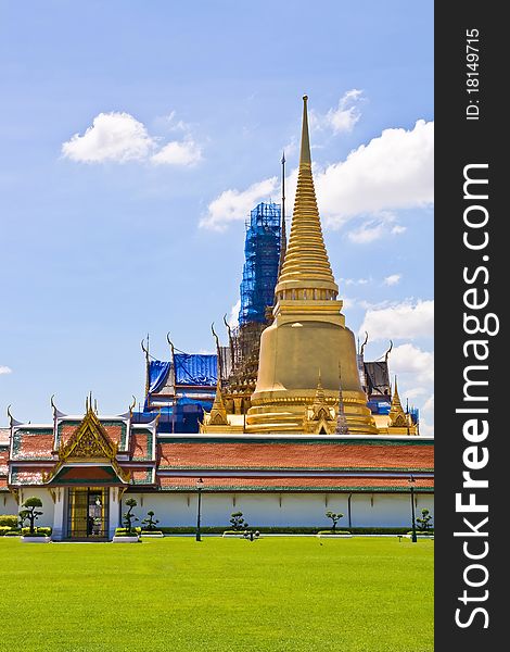 Golden Pagoda at Wat Phra Keao Temple in Grand Palace, Bangkok Thailand