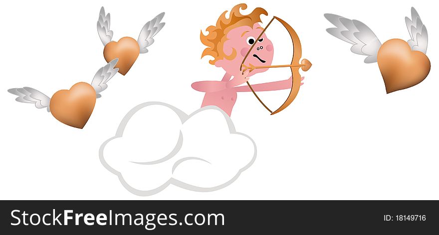 Cupids Shooting Hearts isolated on white background