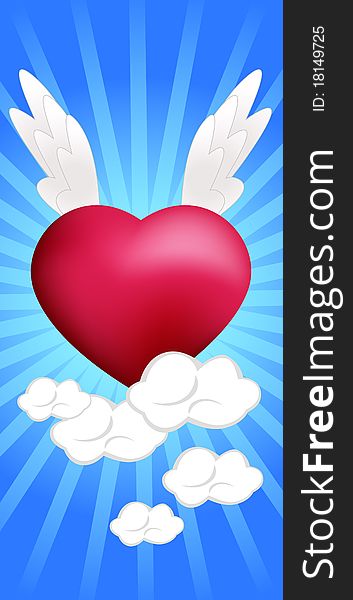 Abstract background with a winged heart on the clouds