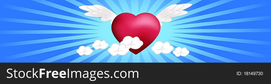 Abstract background with a winged heart on the clouds