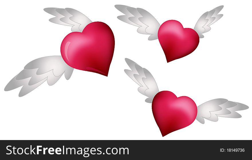 Flying Hearts isolated on white background
