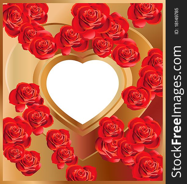 Abstract background with Heart-shaped frame and Roses. Abstract background with Heart-shaped frame and Roses