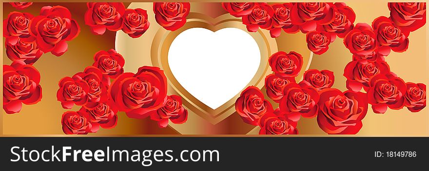 Abstract background with Heart-shaped frame and Roses. Abstract background with Heart-shaped frame and Roses