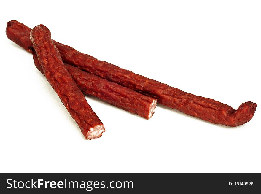 Isolated sausages on white background