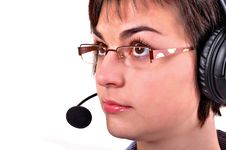 Call Center Woman With Headset. Royalty Free Stock Photos