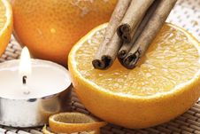 Oranges,cinnamon And Spices With Candle 2 Stock Images Oranges,cinnamon And Spices With Candle 2 Stock Images