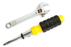 Screwdriver And A Wrench Royalty Free Stock Photography