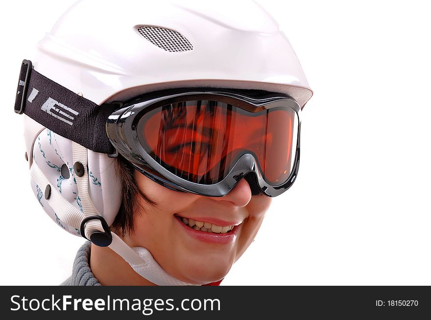 Pretty young woman with ski helmet