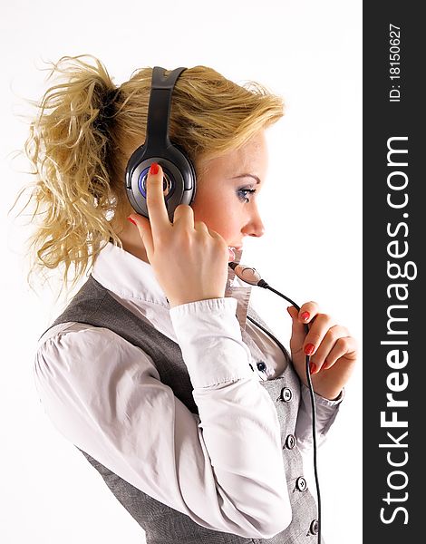Call center worker with headphones. Call center worker with headphones