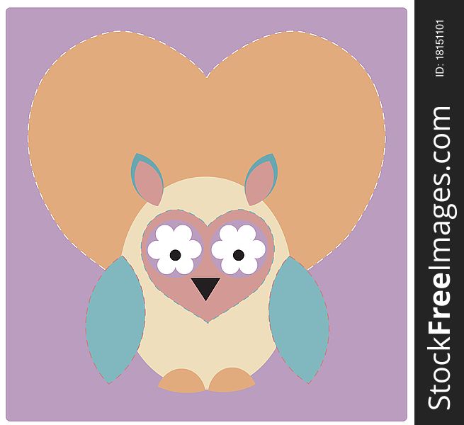 Stylized image of an owl with a heart shape. Stylized image of an owl with a heart shape