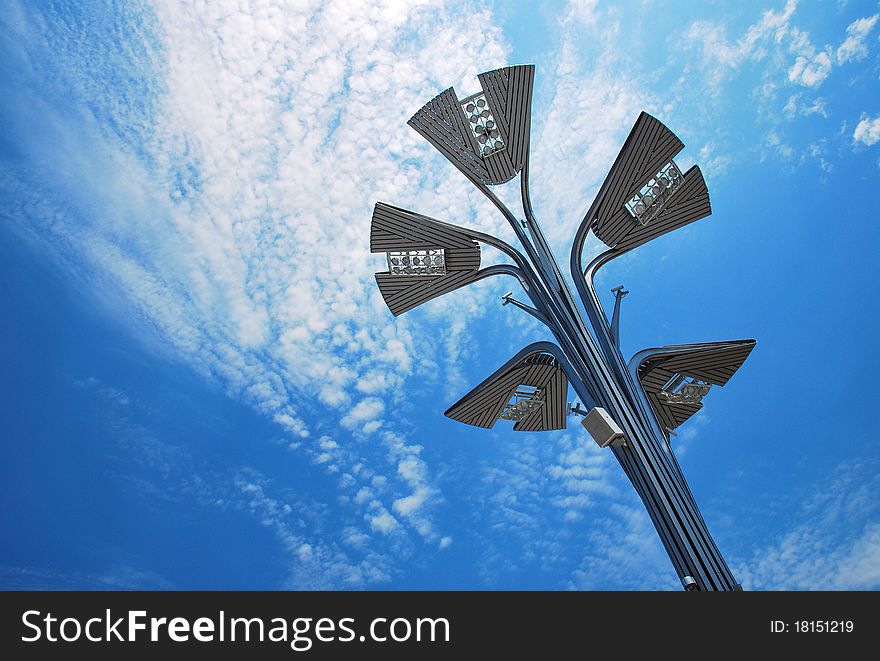 Lamppost under the blue sky