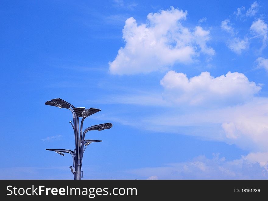 Lamppost under the blue sky