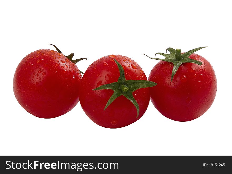 Ripe cherry tomatoes , isolated on white background