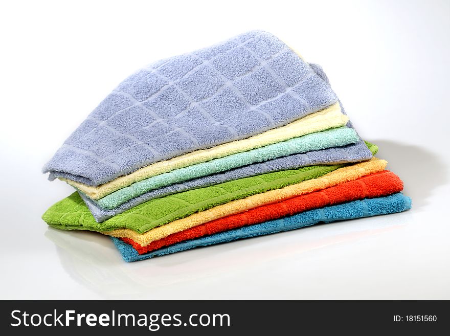 Set of coloured bath towels