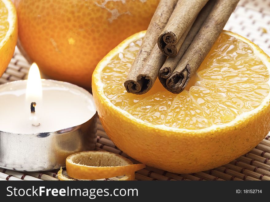 Oranges,cinnamon And Spices With Candle 2