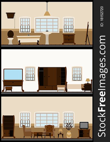 Vector set of vintage living room vector