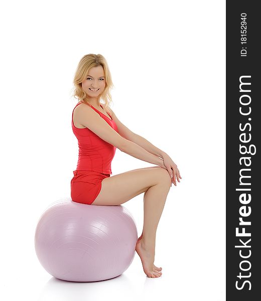 Pretty Fitness Woman Exercise With Pilates Ball