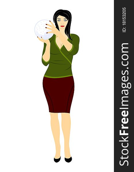 Illustration beautiful woman with crystal ball in hand - vector