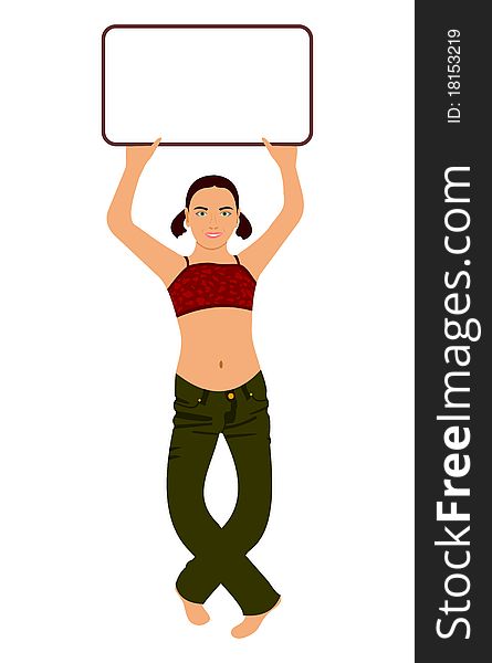 Illustration small girl with banner - vector