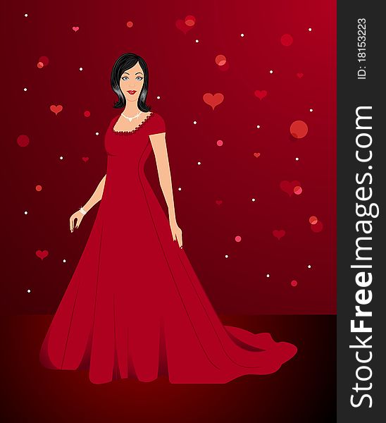 Illustration beautiful woman in red dress - vector. Illustration beautiful woman in red dress - vector