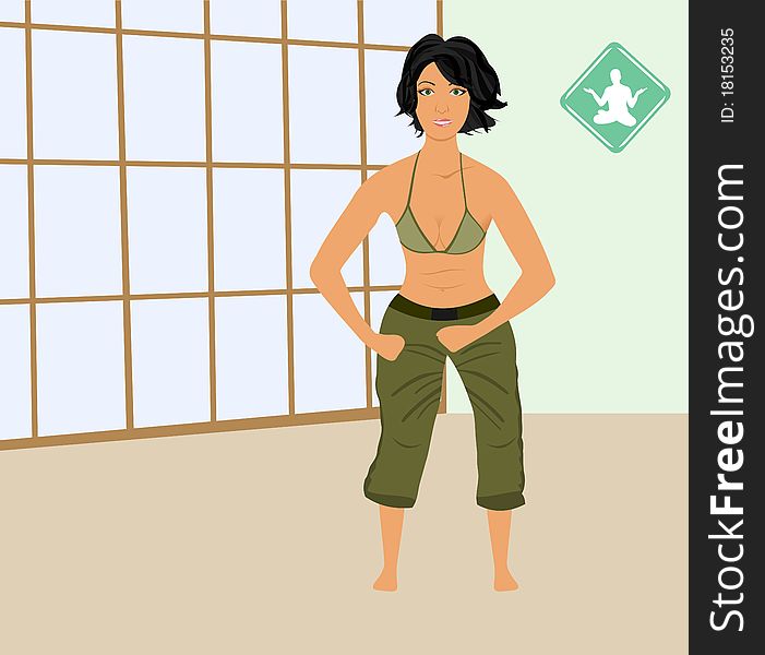 Illustration girl exercises in gym - vector