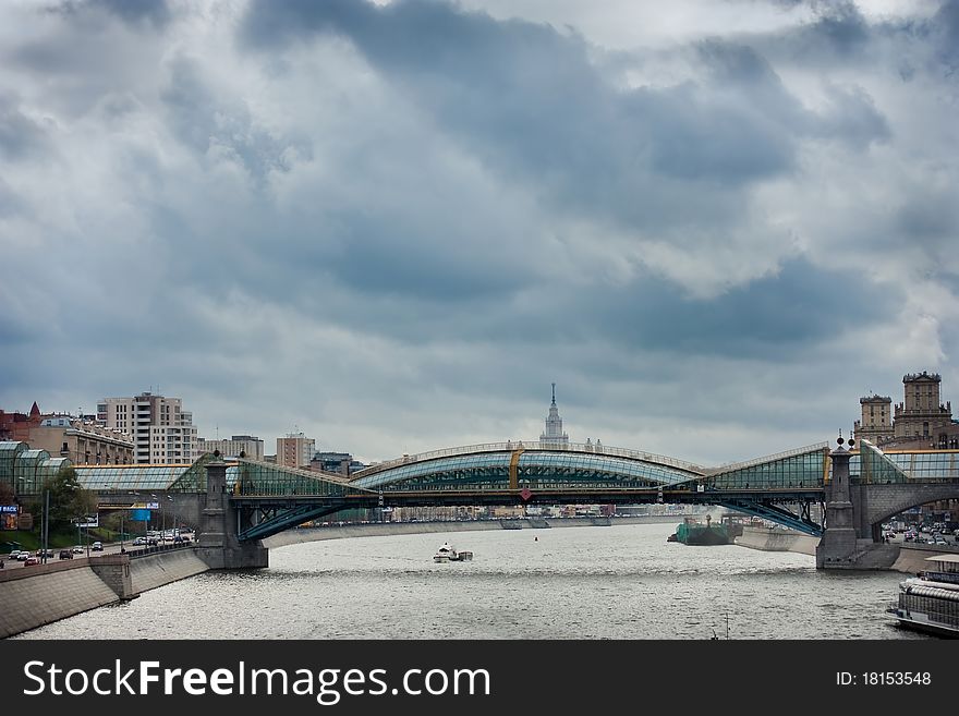 Glass pedestrian Bridge over Moscow river. Glass pedestrian Bridge over Moscow river