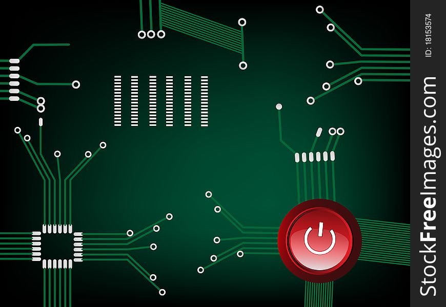 Green board with electrical scheme and button