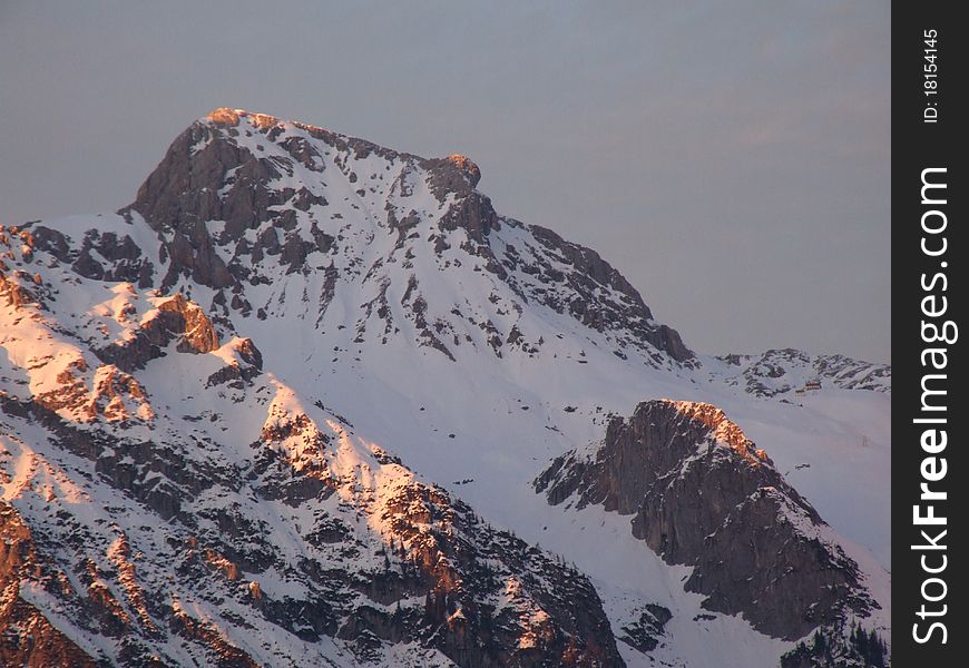 Rocky mountain peaks. Winter in the Alps. Austria