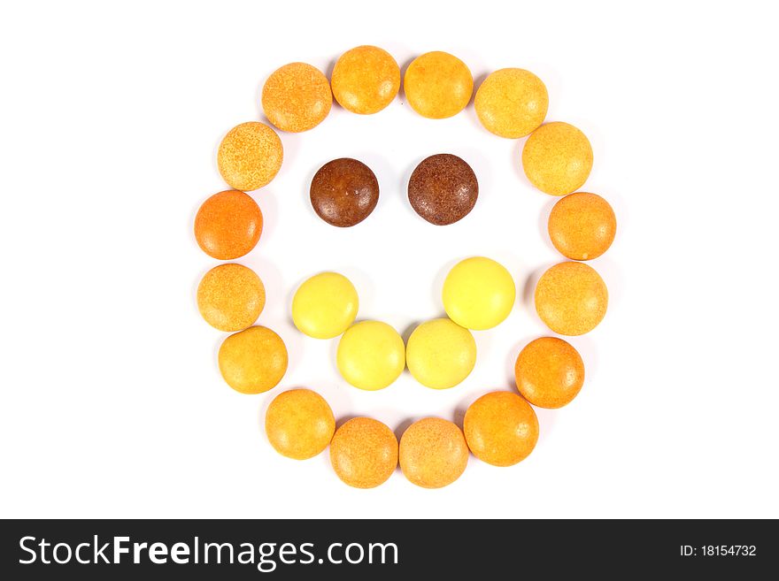 Happy chocolate face made with yellow candy