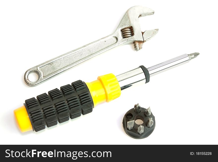 Adjustable wrench and screwdriver