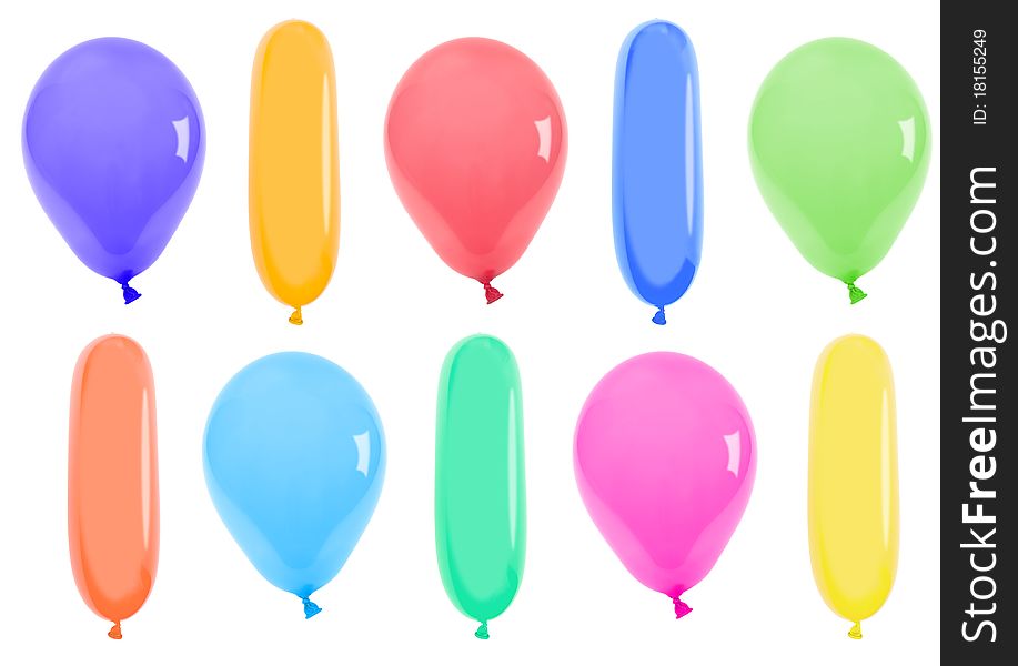 Six colored balloons isolated on white