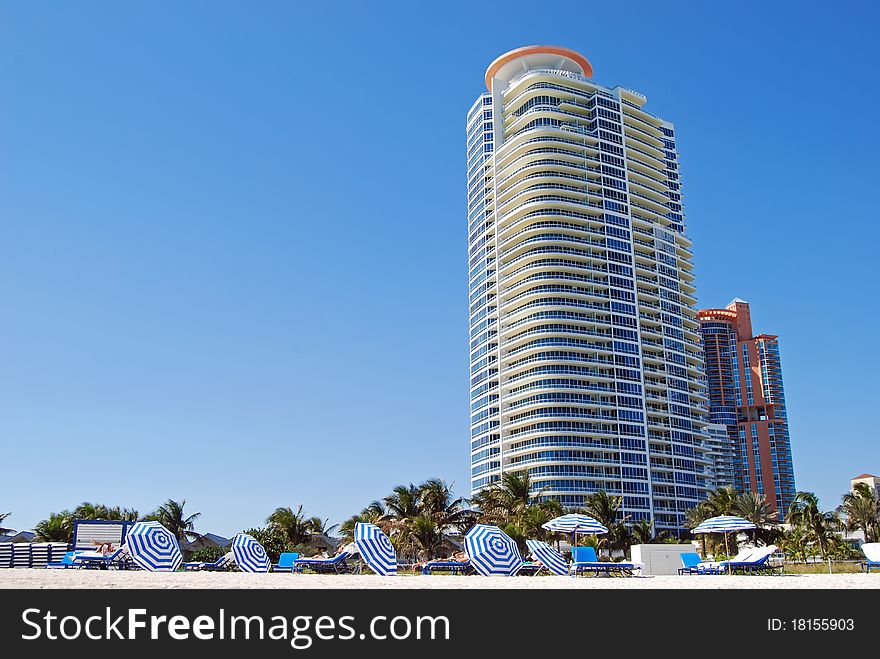 Luxury condo towers overlooking the beach at southpointe park in miami beach,florida