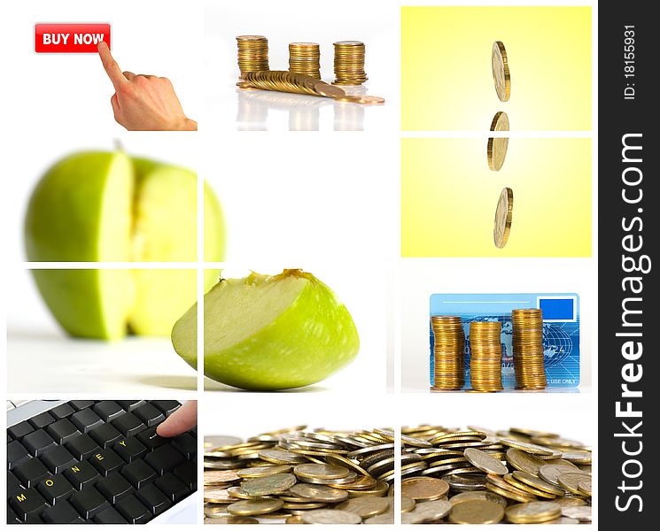 Coins and other objects against white background. Coins and other objects against white background