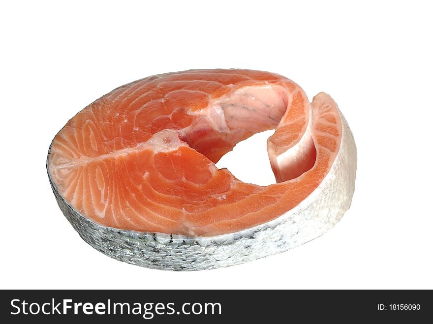 Cut salmon's fragment on white background