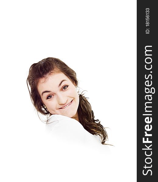 Young woman portrait on white background