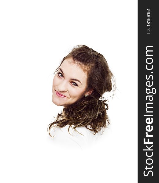 Young Happy woman on white background