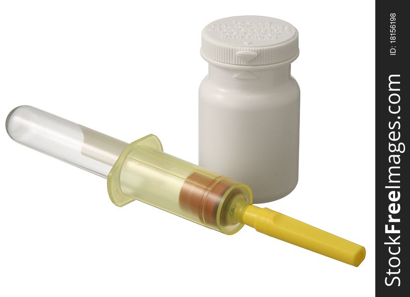 Close-up of Syringe on white background.