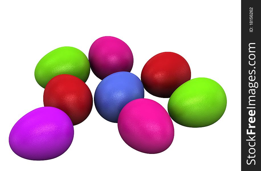 3d Colored Easter Eggs on white background