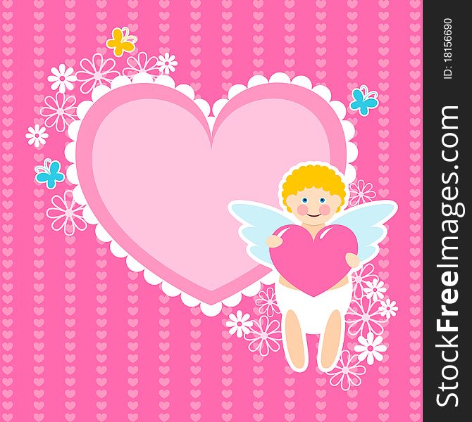 Heart frame with cute cupid