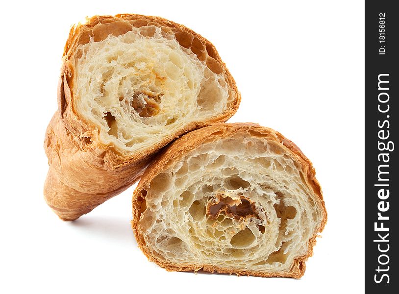 Croissant stuffed with a white background